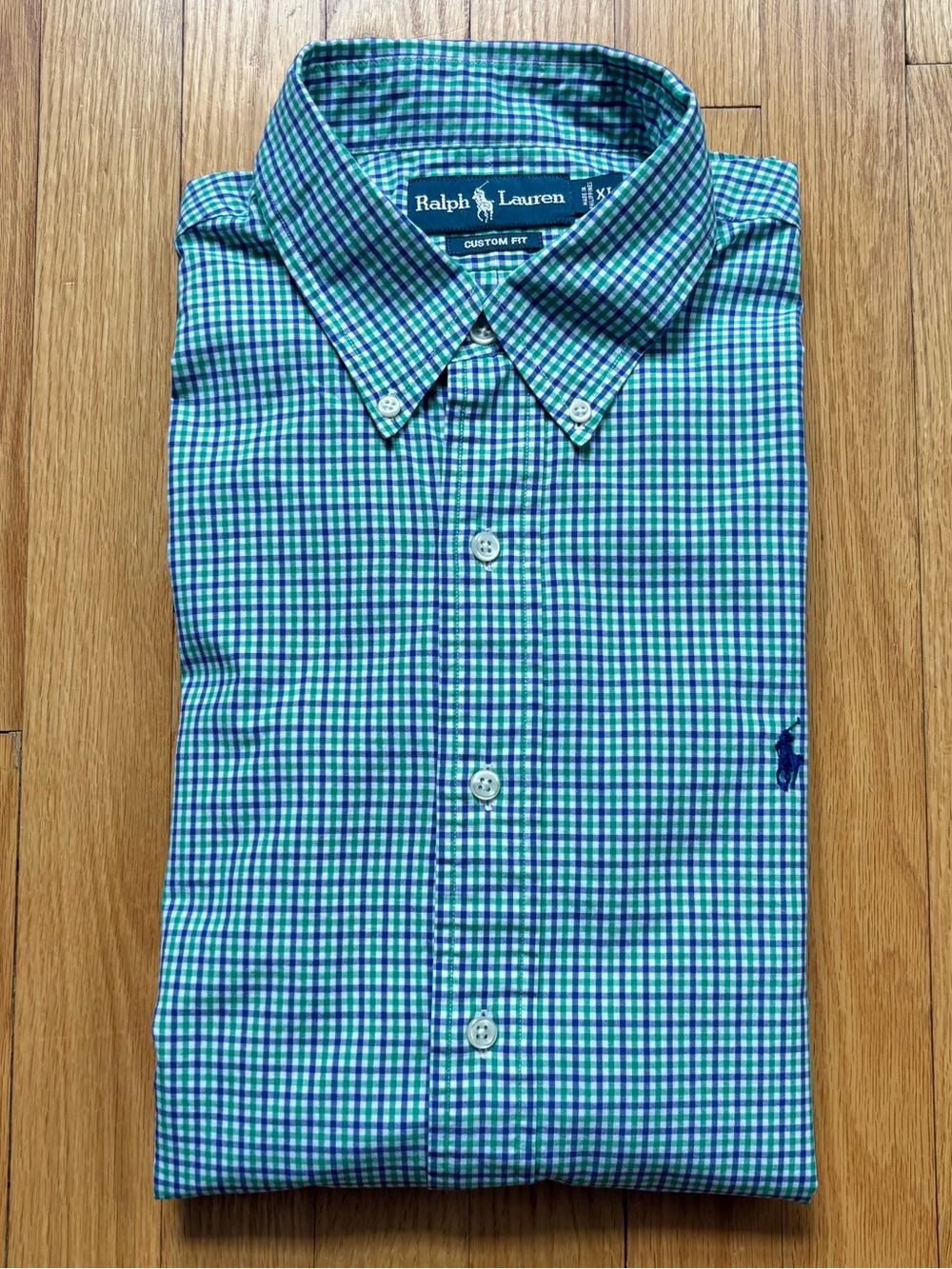 Polo Ralph Lauren Mens Long Sleeve Dress Shirt Custom Fit XL Green Blue Checks